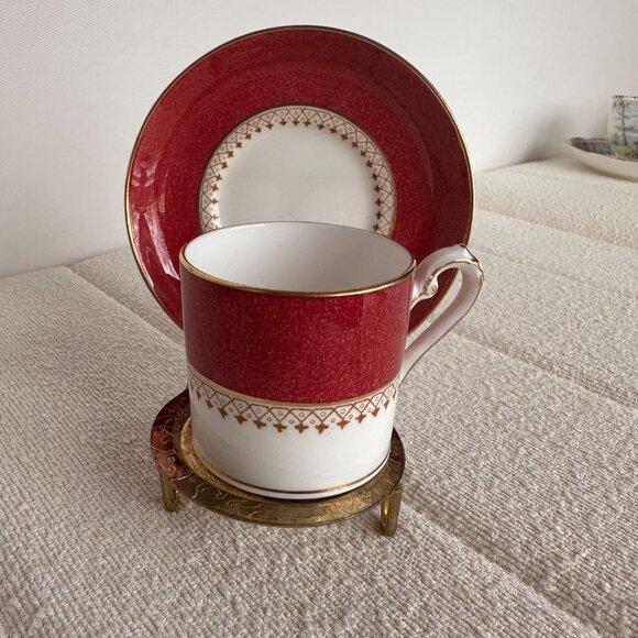 Vintage Royal Swansea Bone China Red & Gold Demitasse Cup & Saucer Set gift - Picture 1 of 8